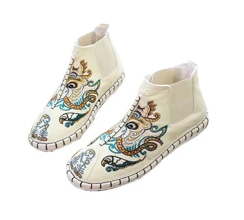 Uplateng Hanfu Stiefel für Herren Traditionelle Leinenschuhe Frühling Herbst Flach Bestickte Ethnische Stoffschuhe Chinesische Hanfu Kostümstiefel (40,white1) von Uplateng