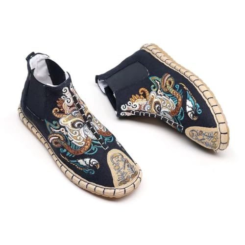 Uplateng Hanfu Stiefel für Herren Traditionelle Leinenschuhe Frühling Herbst Flach Bestickte Ethnische Stoffschuhe Chinesische Hanfu Kostümstiefel (41,black1) von Uplateng
