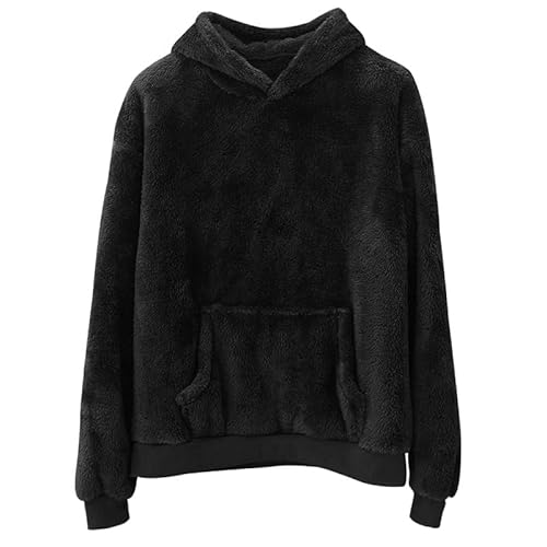 Uplateng Herren Doppelseitiger Samt Einfarbig übergroßer Kapuzenpullover Herren Winter Warme Fleece Pulloverjacke S-3XL (Black,M) von Uplateng
