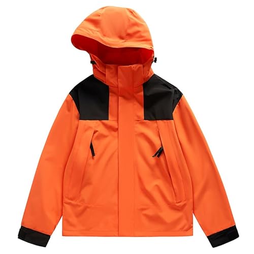 Uplateng Herren Outdoor Bergsteigen Jacke Paare Casual Frühling Herbst Windjacke Mantel Damen Farblich Passender Winddichter Kapuzenpullover Schwarz S-4XL (orange,L) von Uplateng