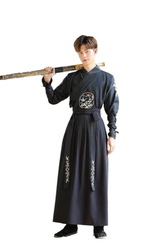 Uplateng Herren Traditioneller Chinesischer Hanfu Anzug Unisex Vintage Stil Bestickt Hanfu Cooles Kampfsport Cosplay Kostüm S-4XL (4XL,black) von Uplateng