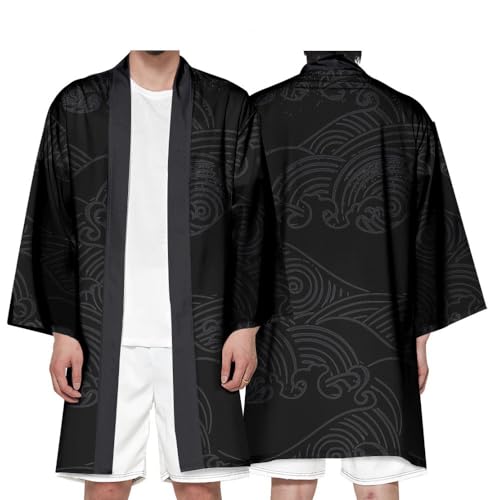 Uplateng Japanische Harajuku Strickjacke Kimono Drache Manga Samurai Haori Cosplay Mittellanger Yukata Strandpyjama XXS-4XL (5,4XL) von Uplateng