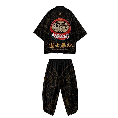 Uplateng Japanische Kimono Strickjacke Hosen Sets Männer Frauen Yukata Haori Traditionelle Kimonos Harajuku Tang Anzug Cosplay Kostüm Plus Größe 6XL (Suit C,6XL) von Uplateng