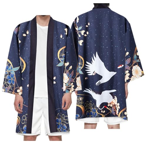 Uplateng Japanischer Anime 3D Cardigan Kimono Manga Samurai Haori Jacke Cosplay Mittellanger Umhang Yukata Übergröße XXS-4XL (2,4XL) von Uplateng