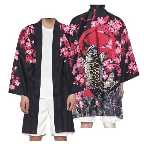 Uplateng Japanischer Anime 3D Cardigan Kimono Manga Samurai Haori Jacke Cosplay Mittellanger Umhang Yukata Übergröße XXS-4XL (3,5XL) von Uplateng