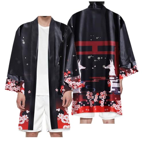 Uplateng Japanischer Anime 3D Cardigan Kimono Manga Samurai Haori Jacke Cosplay Mittellanger Umhang Yukata Übergröße XXS-4XL (5,4XL) von Uplateng