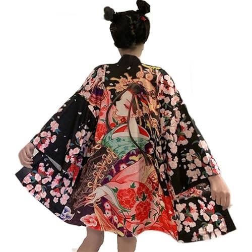 Uplateng Japanischer Blumen-Blumendruck Haori Obi Strand Weißer Kimono Damen Yukata Mantel Traditionelle Kleidung Oberbekleidung 5XL (Color B,5XL) von Uplateng