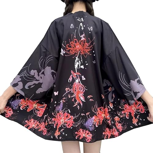 Uplateng Japanischer Blumen-Blumendruck Haori Obi Strand Weißer Kimono Damen Yukata Mantel Traditionelle Kleidung Oberbekleidung 5XL (Color H,L) von Uplateng