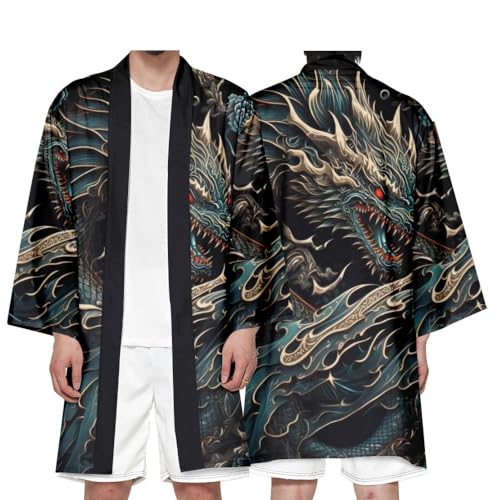 Uplateng Japanischer Harajuku 3D Kimono Anime Samurai Haori Cosplay Mittellanger Yukata Cardigan Umhang Übergroß XXS-4XL (1,XL) von Uplateng