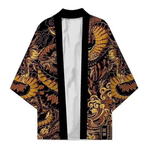 Uplateng Japanischer Kimono für Herren Damen 3/4-Ärmel Heim Yukata Kimono Anime Haori Strickjacke Bademäntel lockerer Sonnenschutz Dünne Jacken (3,4XL) von Uplateng