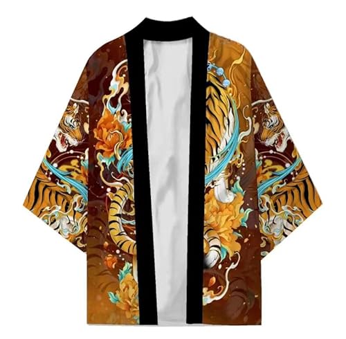 Uplateng Japanischer Kimono für Herren Damen 3/4-Ärmel Heim Yukata Kimono Anime Haori Strickjacke Bademäntel lockerer Sonnenschutz Dünne Jacken (6,L) von Uplateng