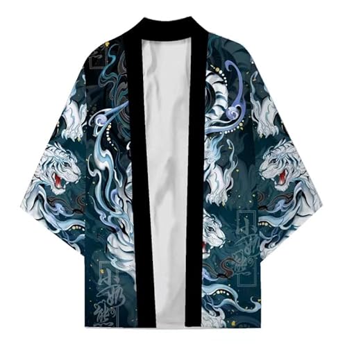 Uplateng Japanischer Kimono für Herren Damen 3/4-Ärmel Heim Yukata Kimono Anime Haori Strickjacke Bademäntel lockerer Sonnenschutz Dünne Jacken (7,M) von Uplateng