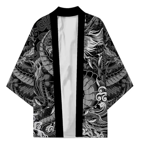 Uplateng Japanischer Kimono für Herren Damen 3/4-Ärmel Heim Yukata Kimono Anime Haori Strickjacke Bademäntel lockerer Sonnenschutz Dünne Jacken (8,S) von Uplateng