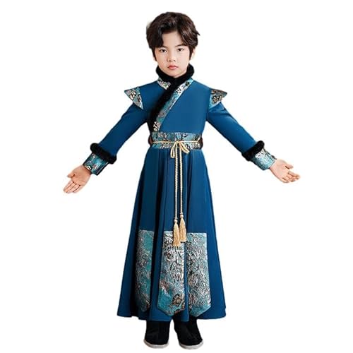 Uplateng Jungen Hanfu Kinder Chinesischen Traditionellen Ethnischen Tang-Anzug Winter Verdickte Chinesische Alte Robe Cosplay Kostüm 110-160 (Blue,120) von Uplateng