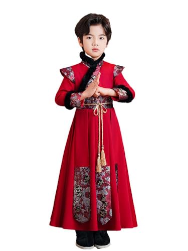 Uplateng Jungen Hanfu Kinder Chinesischen Traditionellen Ethnischen Tang-Anzug Winter Verdickte Chinesische Alte Robe Cosplay Kostüm 110-160 (red,130) von Uplateng