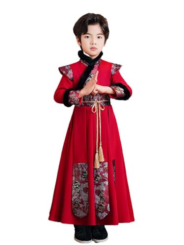 Uplateng Jungen Hanfu Kinder Chinesischen Traditionellen Ethnischen Tang-Anzug Winter Verdickte Chinesische Alte Robe Cosplay Kostüm 110-160 (red,160) von Uplateng