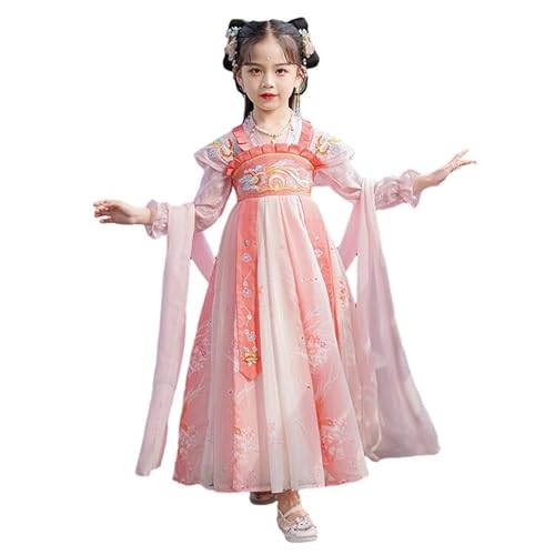 Uplateng Mädchen Retro Hanfu Kleid Chinesischen Alten Tang Anzug Hanfu Dress Kinder Prinzessin Kleider 110-160 (Long pink,XL(150)) von Uplateng