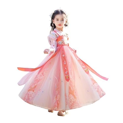 Uplateng Mädchen Retro Hanfu Kleid Chinesischen Alten Tang Anzug Hanfu Dress Kinder Prinzessin Kleider 110-160 (Short pink,XL(150)) von Uplateng