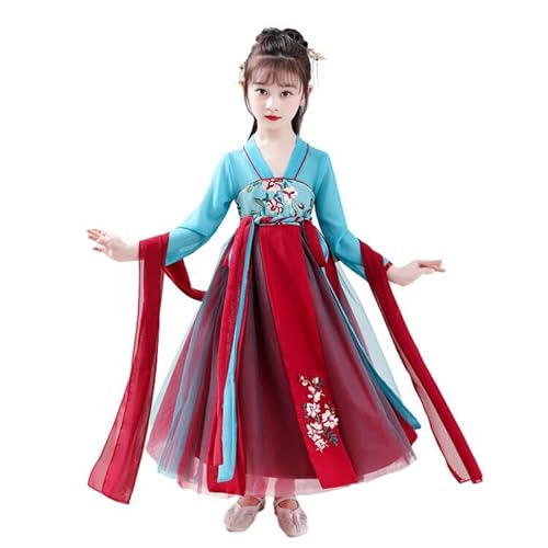 Uplateng Mädchen Retro Hanfu Kleid Kinder Chinesisches Traditionelles Hanfu Prinzessin Hanfu Tang Kleid Cosplay Kostüm 110-160 für 3-12 Jahre (Blue,140) von Uplateng