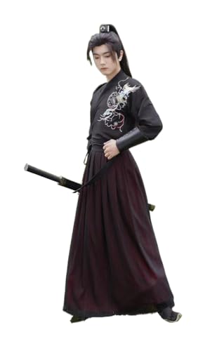 Uplateng Traditioneller Chinesischer Hanfu Anzug Herren Kampfkunst Retro Hanfu Song Dynastie Nationalstil Cosplay Kostüm Schwarz S-3XL (black1,XL) von Uplateng