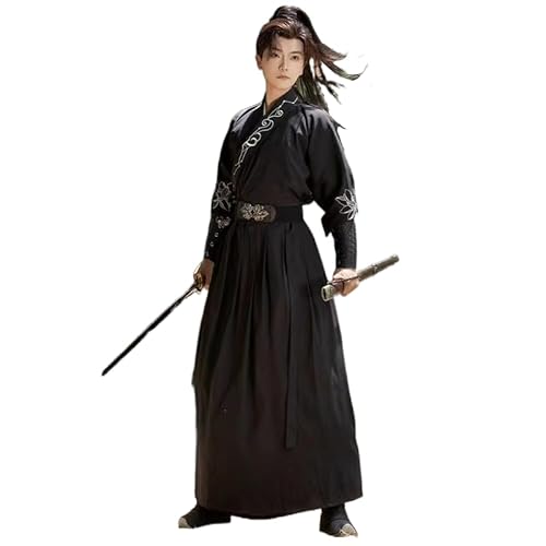 Uplateng Traditioneller Chinesischer Hanfu Anzug Herren Kampfkunst Retro Hanfu Song Dynastie Nationalstil Cosplay Kostüm Schwarz S-3XL (black2,3XL) von Uplateng