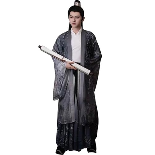 Uplateng Traditioneller Chinesischer Hanfu Herren Tintendruck Retro Hanfu Anzug Elegantes Hanfu Cosplay Kostüm S-XXL Schwarz Grau (A1,XXL) von Uplateng