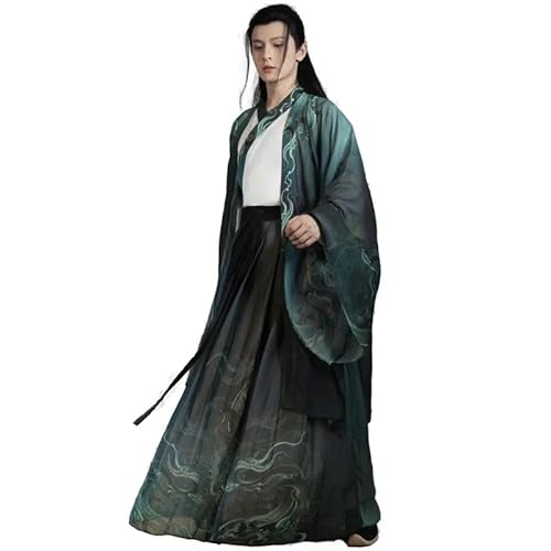 Uplateng Traditionelles Chinesisches Hanfu Kostüm für Herren Chinesisches Hanfu Cosplay Kostüm Vintage Tintendruck Alte Robe S-XXL (Green,L) von Uplateng