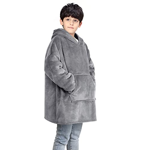 Uplayteck Übergroße Hoodie Decke zum Anziehen Kinder, Super Weiche und Warme Oversize Flanell Pullover mit Ärmeln Kapuze, Sweatshirt Kuscheldecke Pulli für Jungen, Mädchen, Jugendliche von Uplayteck