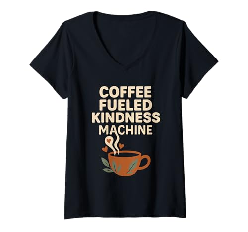 Damen Coffee Lover Kindness Club Positive Message Coffein-Grafik T-Shirt mit V-Ausschnitt von Uplifting Coffee Teacher Nurse Appreciation Office