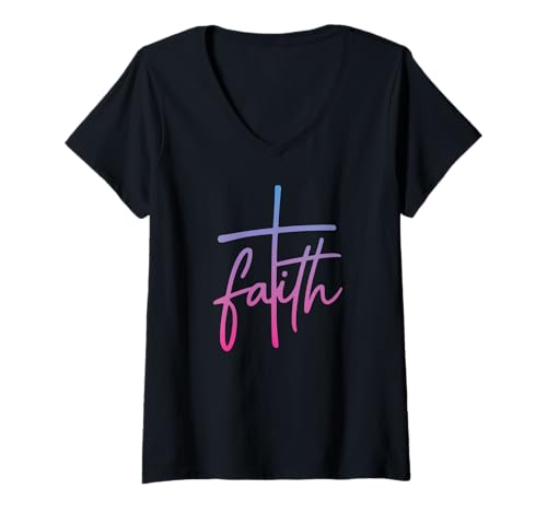 Damen Glaube Kreuz Christian Handschrift Stil Religiöse Typografie T-Shirt mit V-Ausschnitt Damen Glaube Kreuz Christian Handschrift Stil Religiöse Typografie T-Shirt mit V-Ausschnitt von Uplifting Scripture Bible Verse Tee Company
