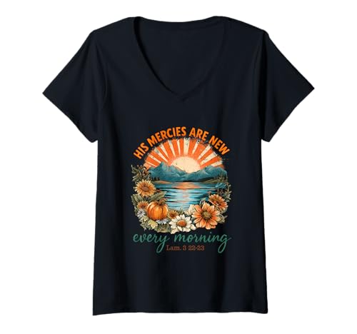 Damen Seine Barmherzigkeit ist jeden Morgen neu Lam 3 22-23 T-Shirt mit V-Ausschnitt Damen Seine Barmherzigkeit ist jeden Morgen neu Lam 3 22-23 T-Shirt mit V-Ausschnitt von Uplifting Scripture Sunflower Landscape Art