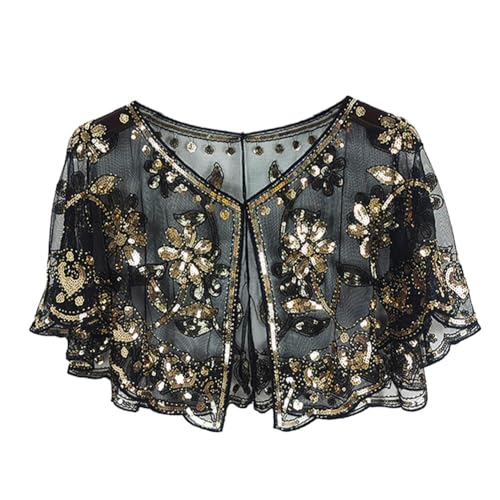 1920s Stola Damen Retro Rundhals Blumenmuster Pailletten Schal Umschlagtücher Schulter Bedeckung für Abendkleid 20er Jahre Stil Party Gatsby Kostüm Accessoires von Uposao