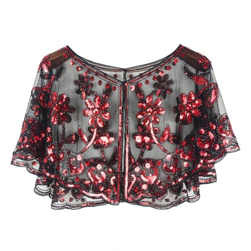 1920s Stola Damen Retro Rundhals Blumenmuster Pailletten Schal Umschlagtücher Schulter Bedeckung für Abendkleid 20er Jahre Stil Party Gatsby Kostüm Accessoires von Uposao