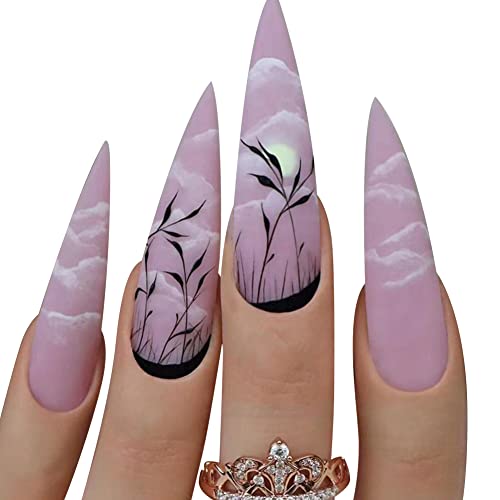 24 Stück Sarg Ballerina Falsche Nägel zum aufkleben, Halloween Lange Französisch Fingernägel Nägel Tips Acryl Kunst Drücken Sie auf die Nagelspitzen Press On Nails für Frauen Mädchen,Lila von Uposao