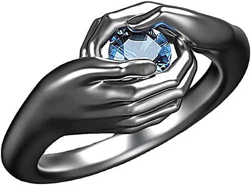 Uposao 925 Sterling Silber Umarmungsringe für Hochzeit Blaue Edelsteinring Finger Ring für Frauen Männer Paar Ringe Liebe Umarmung Zirkonia Ringe Jahrestagsgeschenke Schmuck von Uposao