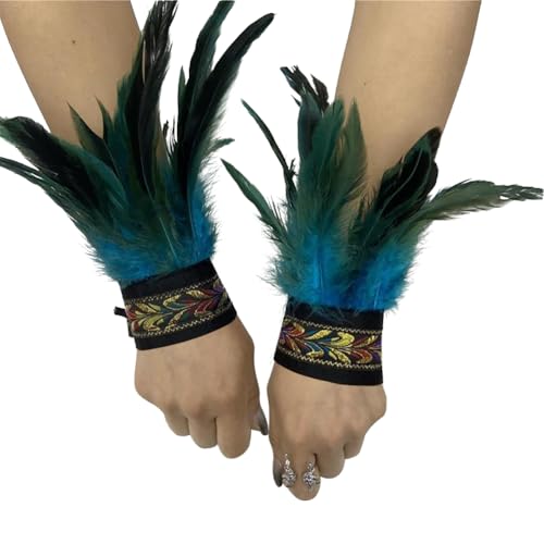 Uposao Feder Manschetten Federarmband Damen Gothic Feder Manschetten Armbänder Halloween Cosplay Kostüm Accessoire Fasching Feder Armband für Game Party Halloween Kostüm von Uposao