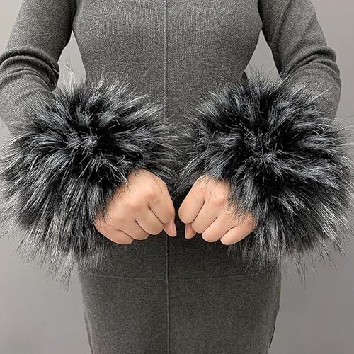 Uposao Fell Pelz Armstulpen,Damen Pulswärmer Kunstfell Fellstulpen Fell Manschette Handschuhe Kunstfell Winter Handgelenk Wärmer Wrist Band Cuffs für Pullover Mantel Weste Jacken für Frauen,Schwarz von Uposao