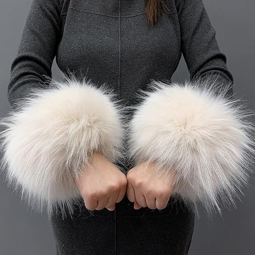 Uposao Fell Pelz Armstulpen,Damen Pulswärmer Kunstfell Fellstulpen Fell Manschette Handschuhe Kunstfell Winter Handgelenk Wärmer Wrist Band Cuffs für Pullover Mantel Weste Jacken für Frauen,Beige von Uposao