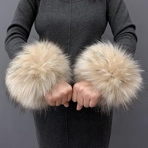 Uposao Fell Pelz Armstulpen,Damen Pulswärmer Kunstfell Fellstulpen Fell Manschette Handschuhe Kunstfell Winter Handgelenk Wärmer Wrist Band Cuffs für Pullover Mantel Weste Jacken für Frauen,Khaki von Uposao