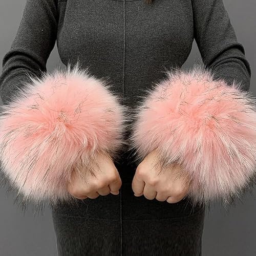 Uposao Fell Pelz Armstulpen,Damen Pulswärmer Kunstfell Fellstulpen Fell Manschette Handschuhe Kunstfell Winter Handgelenk Wärmer Wrist Band Cuffs für Pullover Mantel Weste Jacken für Frauen,Rosa von Uposao