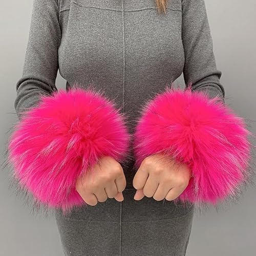 Uposao Fell Pelz Armstulpen,Damen Pulswärmer Kunstfell Fellstulpen Fell Manschette Handschuhe Kunstfell Winter Handgelenk Wärmer Wrist Band Cuffs für Pullover Mantel Weste Jacken für Frauen,Rose von Uposao