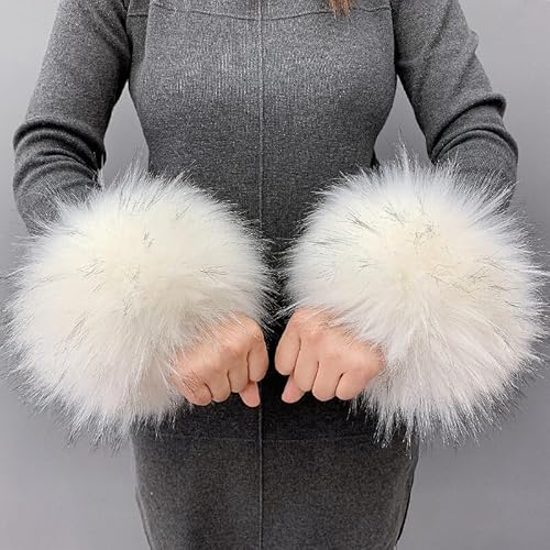 Uposao Fell Pelz Armstulpen,Damen Pulswärmer Kunstfell Fellstulpen Fell Manschette Handschuhe Kunstfell Winter Handgelenk Wärmer Wrist Band Cuffs für Pullover Mantel Weste Jacken für Frauen,Weiß #2 von Uposao