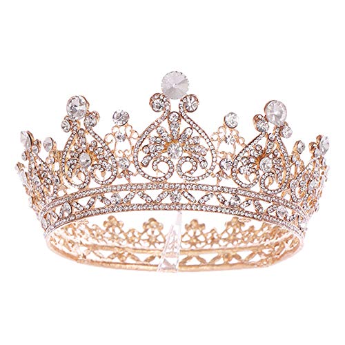 Uposao Hochzeit Kristall Strass Krone Königin Krone für Frauenund Mädchen, Braut Tiara Diadem Prinzessin Krone Haarschmuck Krone Strass Stirnband für Braut Kopfschmuck Party Haarschmuck,Gold #1 von Uposao