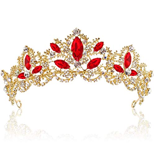 Uposao Gold Rot Krone für Frauen und Mädchen, Tiara Diadem für Braut und Party Haarschmuck von Uposao