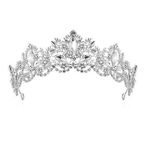 Uposao Hochzeit Kristall Strass Krone Königin Krone für Frauenund Mädchen, Braut Tiara Diadem Prinzessin Krone Haarschmuck Krone Strass Stirnband für Braut Kopfschmuck Party Haarschmuck,Silber #2 von Uposao