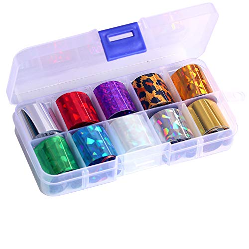 Uposao Nagel Sticker, 10 Farbe Nagelfolien Transferfolie Nägel Aufkleber Nagel Abziehbilder Holographische Nail Transfer Laser Nail Wraps für Frauen Mädchen Maniküre DIY Nägel Kunst Dekoration von Uposao
