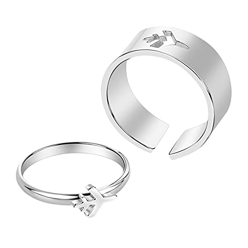 Uposao Paar Ringe Set, 1 Paar Flugzeug Liebhaber Paar Ringe Verlobungsversprechen Ringe Verstellbare Mode Ringe Set Für Männer Frauen Romantischer Schmuck Geschenk Jubiläum Geburtstagsgeschenk,Silber von Uposao