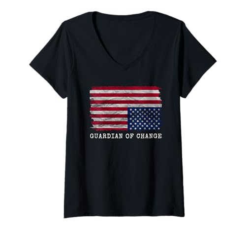 Damen Wächter des Wandels mit umgedrehter amerikanischer Flagge T-Shirt mit V-Ausschnitt Damen Wächter des Wandels mit umgedrehter amerikanischer Flagge T-Shirt mit V-Ausschnitt von Upside Down American Flag Patriotic 4th of July