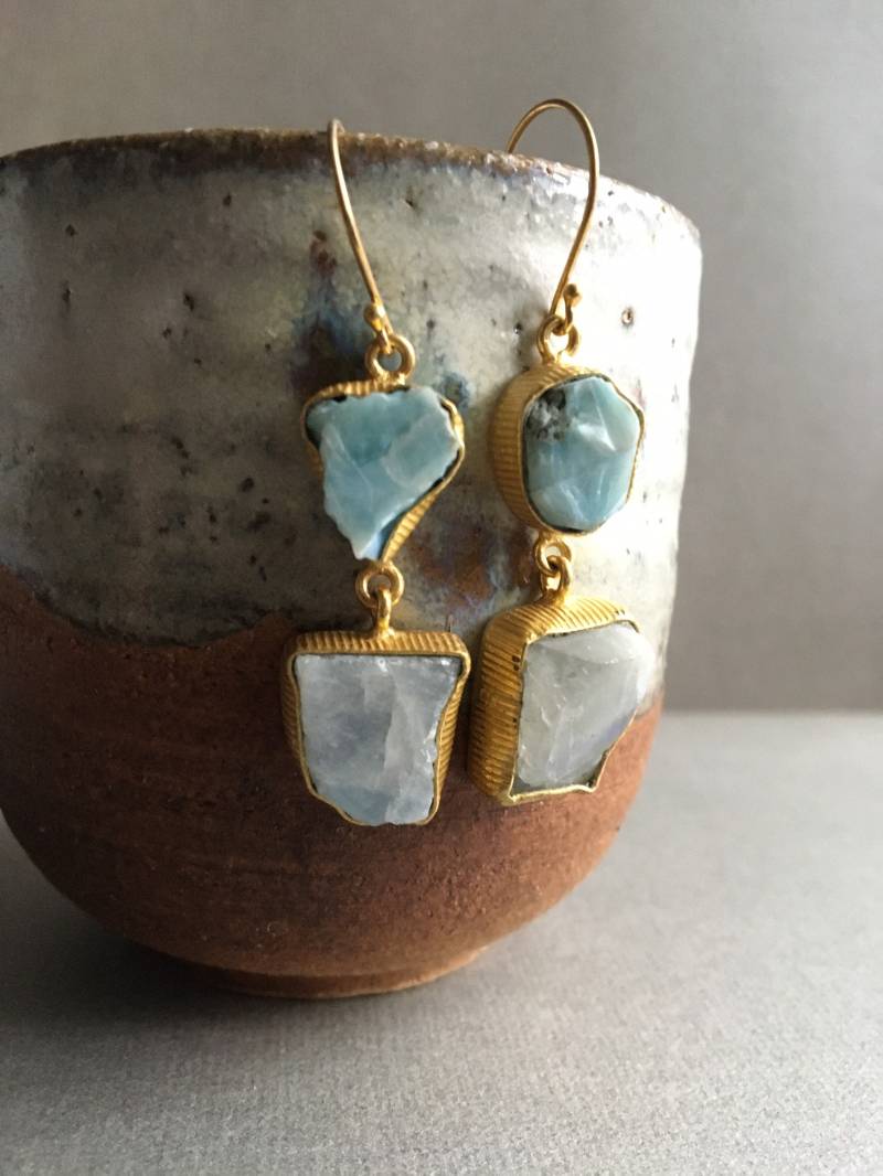Blauer Chalcedon Und Mondstein, "Eiskristall" Rohedelstein Ohrringe Für Frauen von Upslope