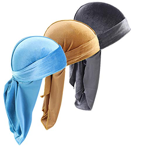 Upsmile Durags Doo Rag Dew Rags für Herren, 360 Wellen, 3er-Pack, Samt, Durags, Kopfbedeckung, Totenkopfmütze, Headwraps für Männer und Frauen, 4c, Einheitsgröße Upsmile Durags Doo Rag Dew Rags für Herren, 360 Wellen, 3er-Pack, Samt, Durags, Kopfbedeckung, Totenkopfmütze, Headwraps für Männer und Frauen, 4c, Einheitsgröße von Upsmile